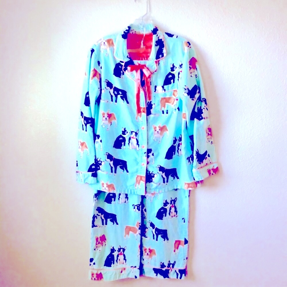 Nick and Nora bulldog motif pajamas.